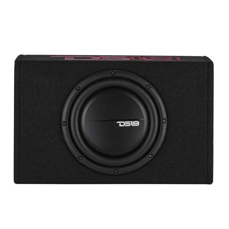 DS18 Single 10in Shallow Enclosure w/ Subwoofer 350 Watts RMS Sealed Black Carpet - Back View
