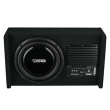 Load image into Gallery viewer, DS18 Single 10in Shallow Subwoofer &amp; Enclosure 300 Watt RMS Downfiring Sealed Black Carpet Amplified - Main Product View