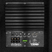 Load image into Gallery viewer, DS18 Single 10in Shallow Subwoofer &amp; Enclosure 300 Watt RMS Downfiring Sealed Black Carpet Amplified - Additional View 6