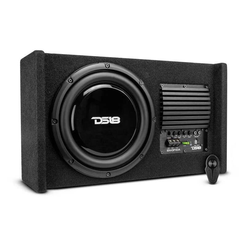 DS18 Single 10in Shallow Subwoofer & Enclosure 300 Watt RMS Downfiring Sealed Black Carpet Amplified - Additional View 8