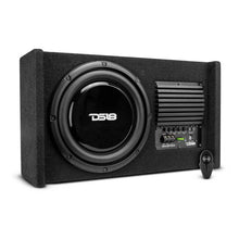 Load image into Gallery viewer, DS18 Single 10in Shallow Subwoofer &amp; Enclosure 300 Watt RMS Downfiring Sealed Black Carpet Amplified - Additional View 8