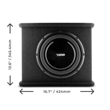 Load image into Gallery viewer, DS18 Single 10in Shallow Subwoofer and Enclosure 350 Watts RMS Amplified Sealed Black Carpet - Installation View