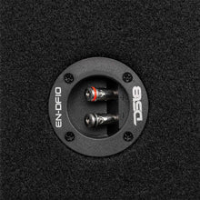 Load image into Gallery viewer, DS18 Single 10in Shallow Subwoofer and Enclosure 300 Watts RMS Downfiring Sealed Black Carpet - Side View