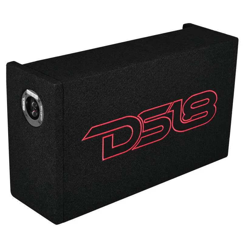 DS18 Single 10in Shallow Subwoofer and Enclosure 300 Watts RMS Downfiring Sealed Black Carpet - Back View