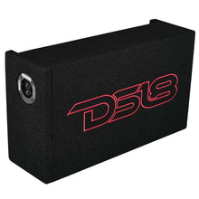 Load image into Gallery viewer, DS18 Single 10in Shallow Subwoofer and Enclosure 300 Watts RMS Downfiring Sealed Black Carpet - Back View
