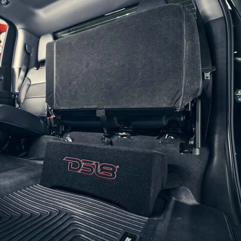 DS18 Single 10in Shallow Subwoofer and Enclosure 600 Watts RMS Downfiring Sealed Black Carpet - Installation View