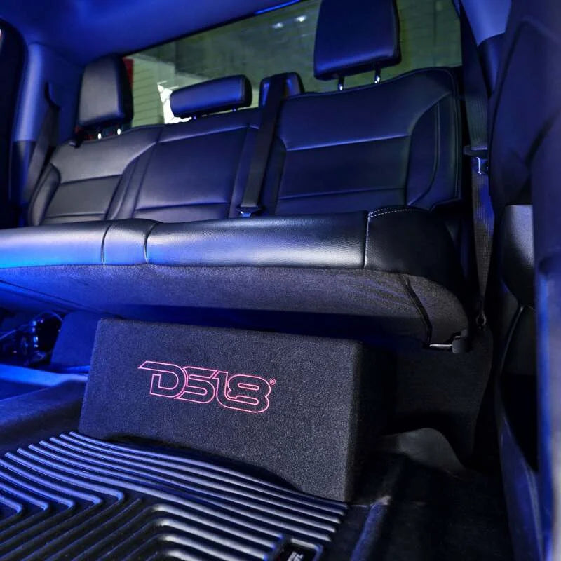 DS18 Single 10in Shallow Subwoofer and Enclosure 600 Watts RMS Downfiring Sealed Black Carpet - Additional View 7