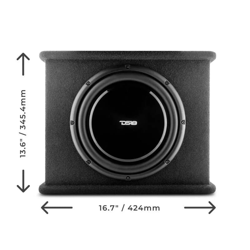 DS18 Single 12in Shallow Subwoofer and Enclosure 350 Watts RMS Amplified Sealed Black Carpet - Installation View