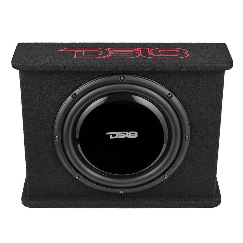 DS18 Single 12in Shallow Subwoofer and Enclosure 350 Watts RMS Amplified Sealed Black Carpet - Additional View 5