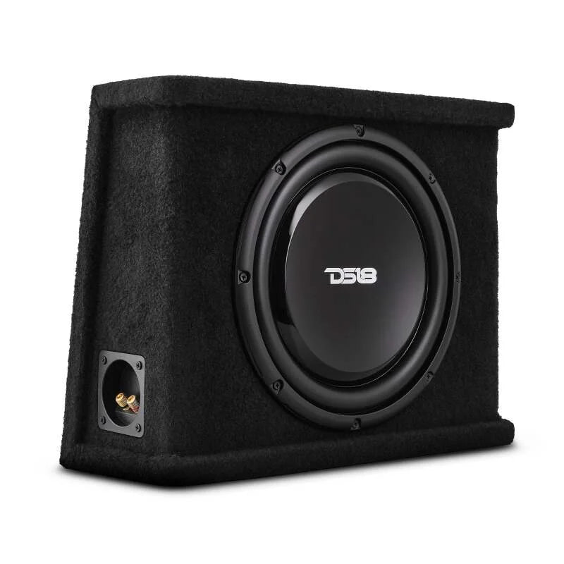 DS18 Single 12in Shallow Subwoofer and Enclosure 350 Watts RMS Sealed Black Carpet - Main Product View