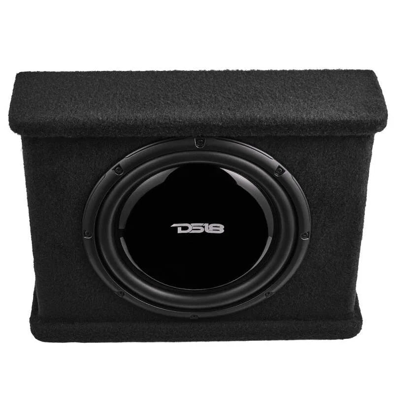 DS18 Single 12in Shallow Subwoofer and Enclosure 350 Watts RMS Sealed Black Carpet - Side View