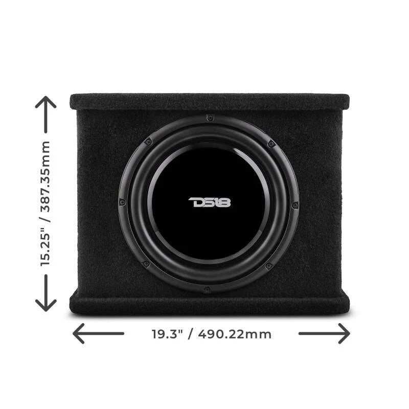 DS18 Single 12in Shallow Subwoofer and Enclosure 350 Watts RMS Sealed Black Carpet - Additional View 5