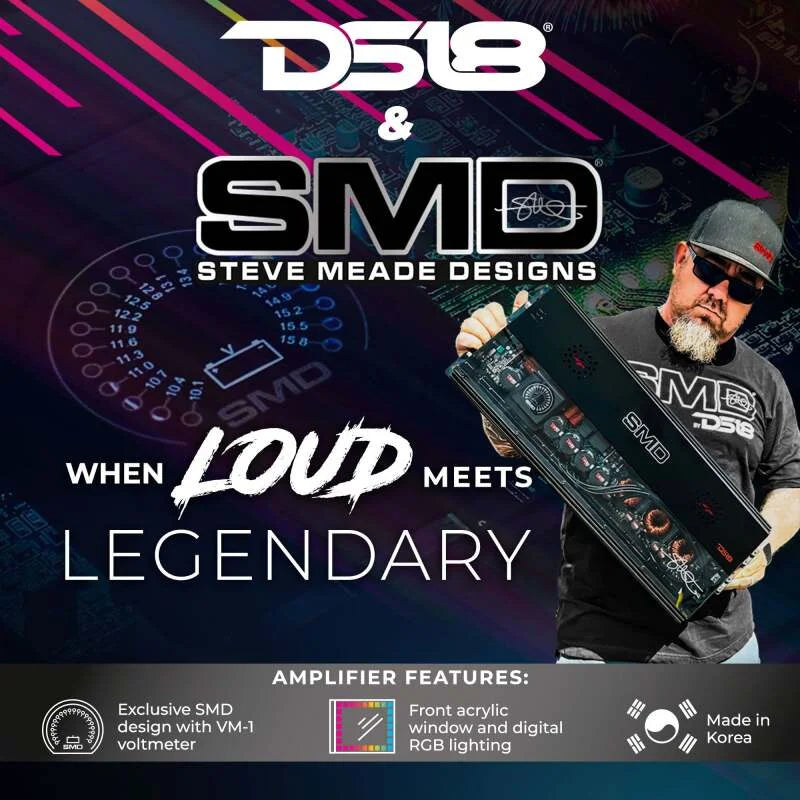 DS18 Steave Meade Colab 4-Channel Amp Class A/B 2x600/4ohm Bridge 4 x 300/2ohm 4x200/4ohm Watts LED - Back View