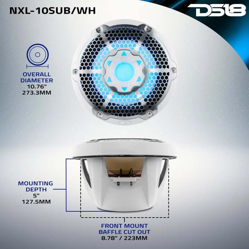 DS18 Subwoofer & Enclosure 10in 300 Watts RMS 4 ohm SVC White - Additional View 7