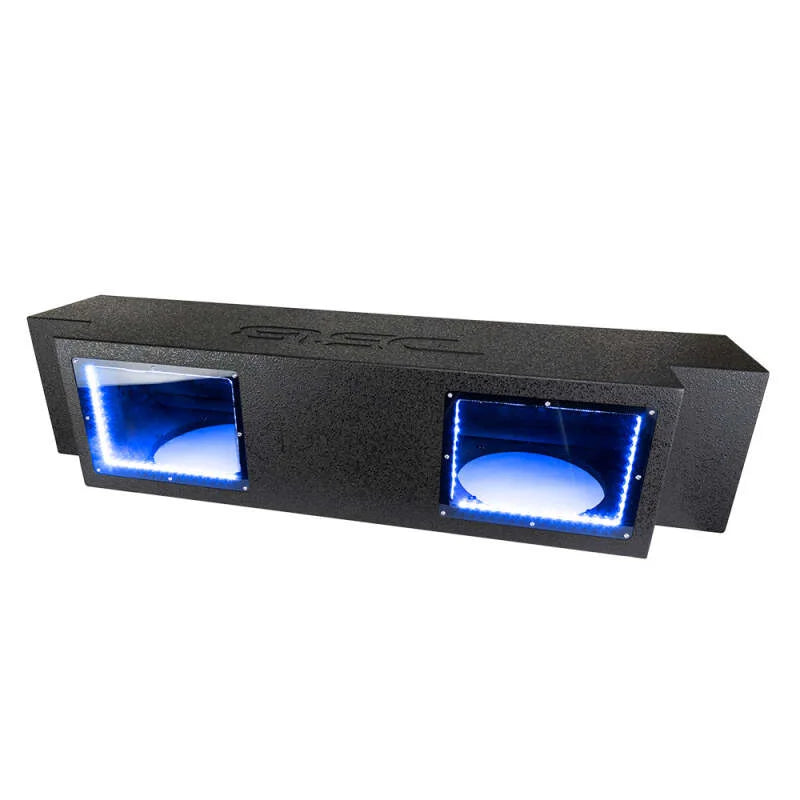 DS18 Subwoofer Enclosure 2x 12in Down Fire LED Lights fits 2007-2023 Jeep JKU / JLU - Installation View