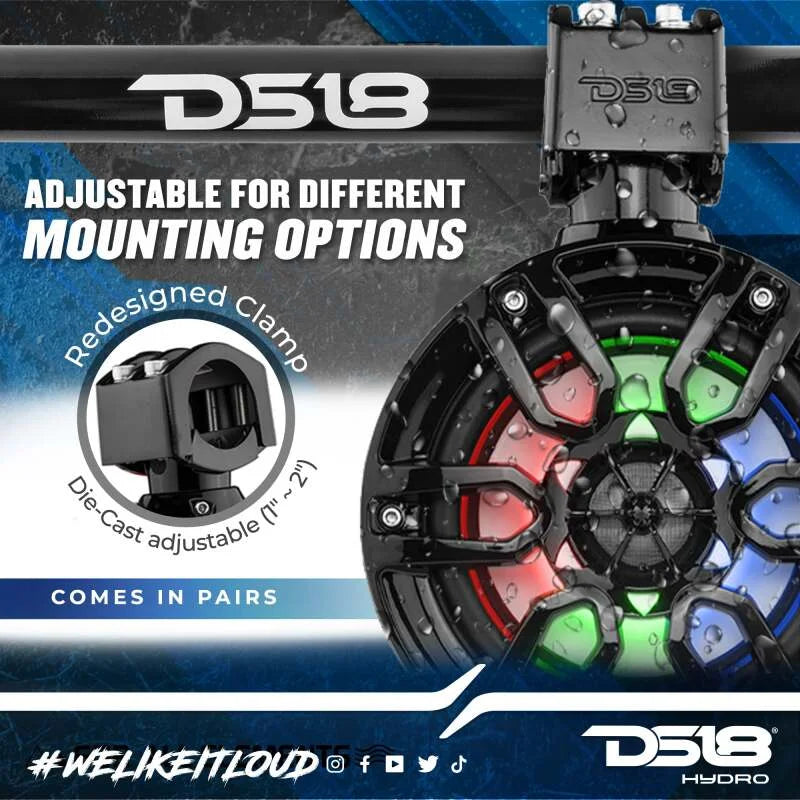 DS18 Tower Speakers 6.5in 100 Watts RMS w/ RGB LED Lights Red - Additional View 6