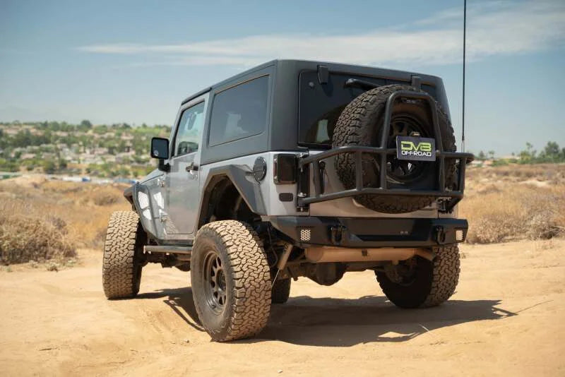 DV8 07-18 Jeep Wrangler JK Body Mounted Tire Carrier - Installation View