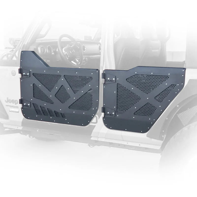 DV8 18-22 Jeep 4 Door JL/JT Aluminum Half Doors with Perforated Mesh Front - Side View