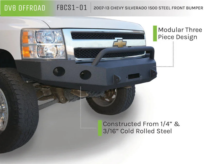 DV8 Offroad 07-13 Chevrolet Silverado 1500 Front Bumper - Black Powdercoat - Additional View 12