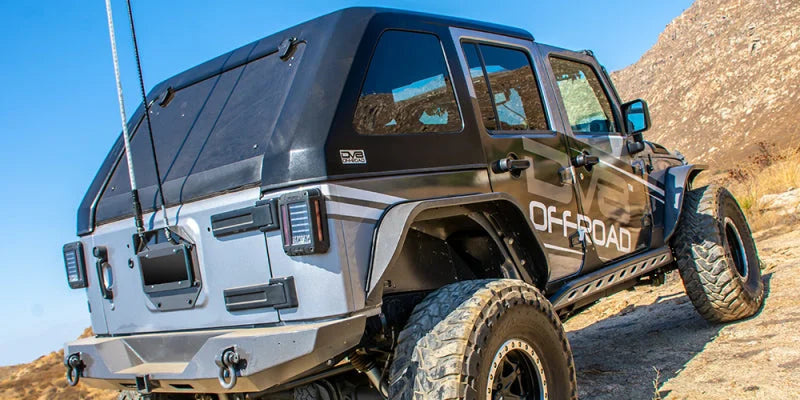 DV8 Offroad 07-18 Jeep Wrangler JK 2 Piece Fast Back Hard Top 4 Door - Black (DS Only) - Installation View
