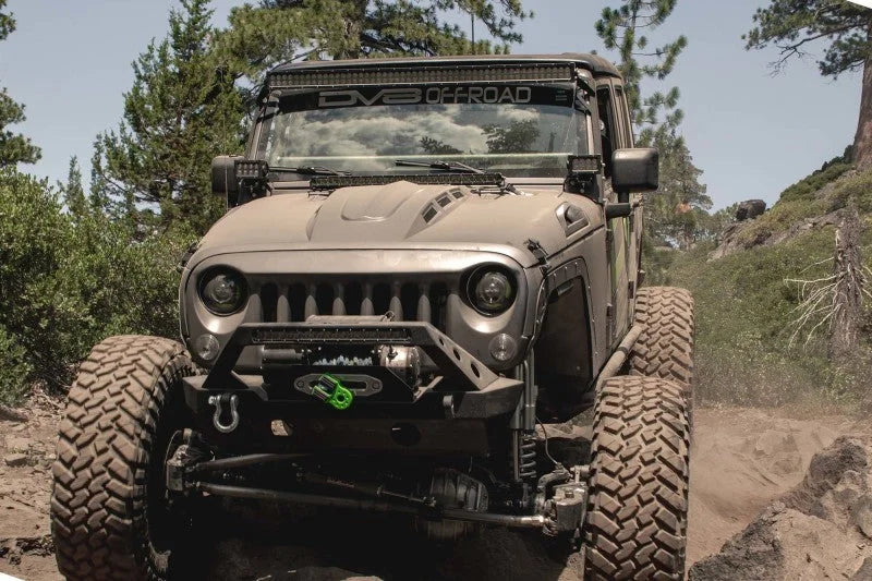 DV8 Offroad 07-18 Jeep Wrangler JK Metal Heat Dispersion Hood - Primer Black - Side View