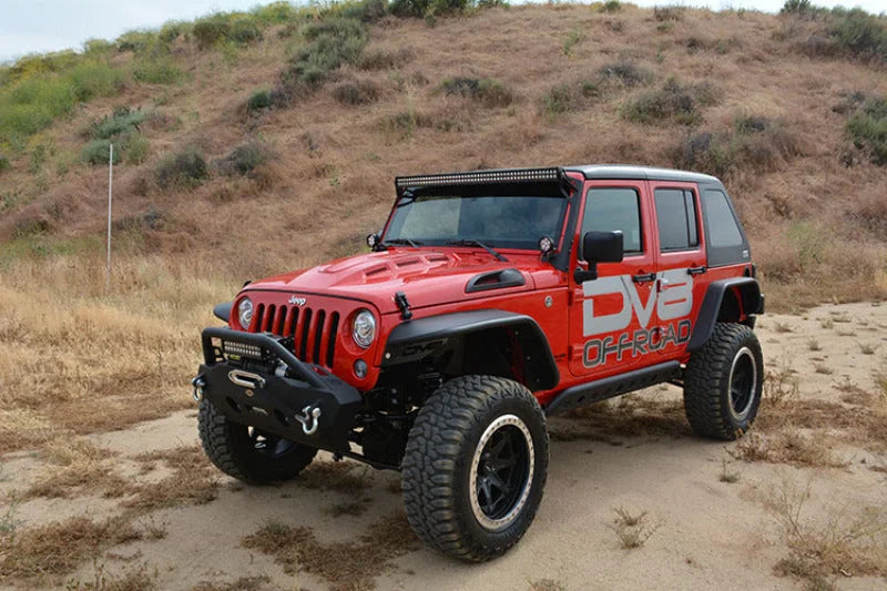 DV8 Offroad 07-18 Jeep Wrangler JK Metal Heat Dispersion Hood - Primer Black - Back View