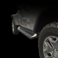 Load image into Gallery viewer, DV8 Offroad 07-18 Jeep Wrangler JK Plated Steel Rock Slider Steps - Matte Black (4 Door Only) - Back View