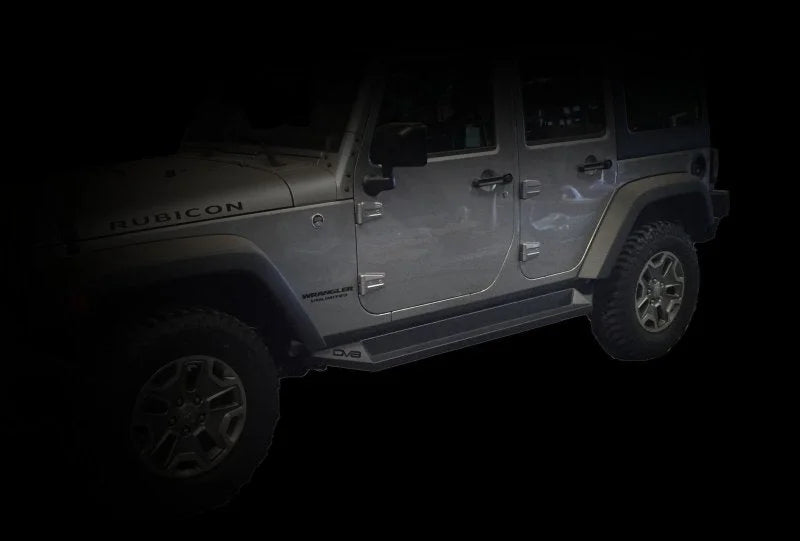 DV8 Offroad 07-18 Jeep Wrangler JK Plated Steel Rock Slider Steps - Matte Black (4 Door Only) - Additional View 5