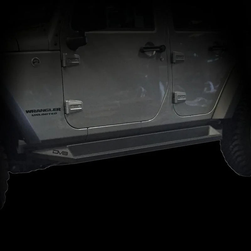 DV8 Offroad 07-18 Jeep Wrangler JK Plated Steel Rock Slider Steps - Matte Black (4 Door Only) - Additional View 6