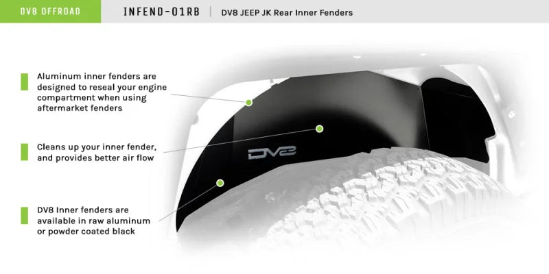 DV8 Offroad 07-18 Jeep Wrangler JK Rear Aluminum Inner Fender - Black - Additional View 7