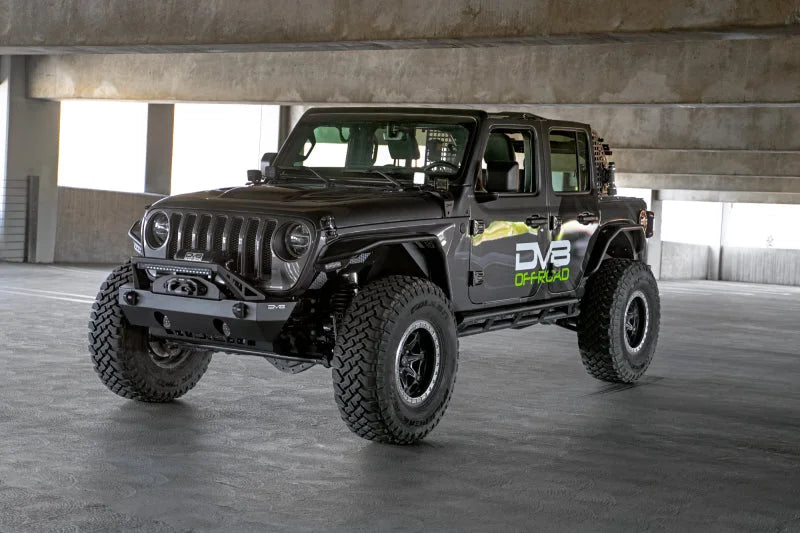 DV8 Offroad 07-23 Jeep Wrangler/Gladiator JT/JK/JL FS-25 Stubby Front Bumper w/Plated Bull Bar - Main Product View