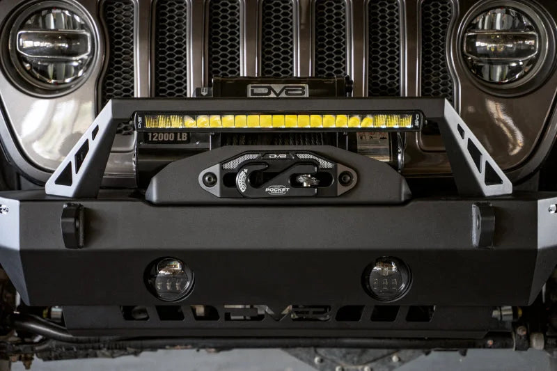 DV8 Offroad 07-23 Jeep Wrangler/Gladiator JT/JK/JL FS-25 Stubby Front Bumper w/Plated Bull Bar - Side View
