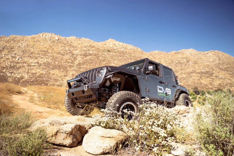 DV8 Offroad 07-23 Jeep Wrangler/Gladiator JT/JK/JL FS-25 Stubby Front Bumper w/Plated Bull Bar - Back View