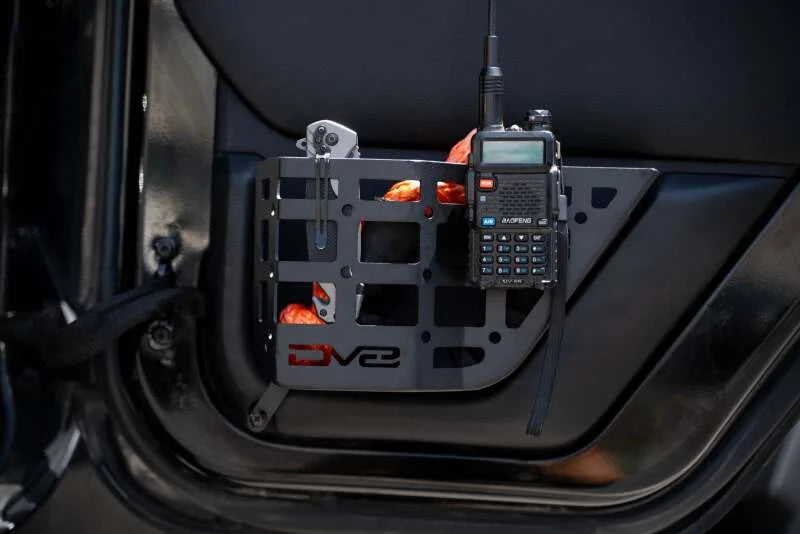 DV8 Offroad 11-18 Jeep Wrangler JK 4 Door Only Rear Door Pocket Molle Panels - Black - Installation View