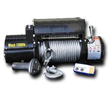 Load image into Gallery viewer, DV8 Offroad 12000 LB Winch w/ Steel Cable &amp; Wireless Remote - Black - Side View
