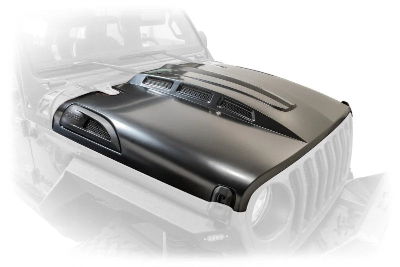 DV8 Offroad 18+ Jeep JL Heat Dispersion Hood - Primer Black - Side View