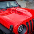 Load image into Gallery viewer, DV8 Offroad 18+ Jeep JL Heat Dispersion Hood - Primer Black - Installation View