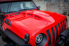 Load image into Gallery viewer, DV8 Offroad 18+ Jeep JL Heat Dispersion Hood - Primer Black - Installation View