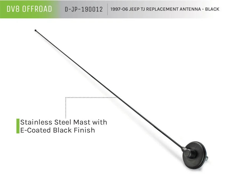 DV8 Offroad 1997-06 Jeep TJ Replacement Antenna Black - Back View