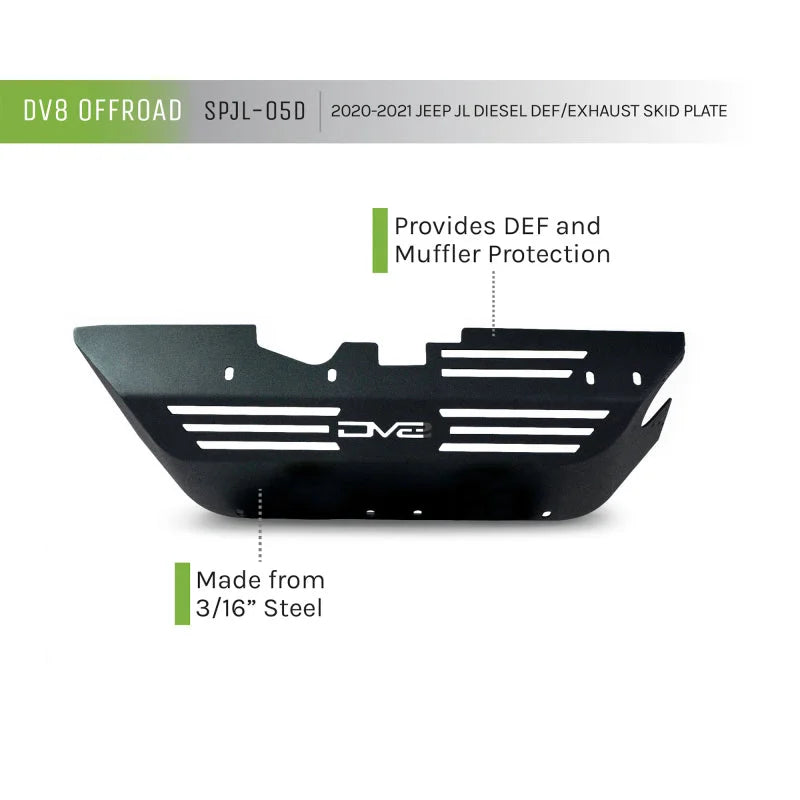 DV8 Offroad 20-22 Jeep Wrangler JL (3.0L Diesel) Rear Diff Skid Plate for Dana 44 - Back View