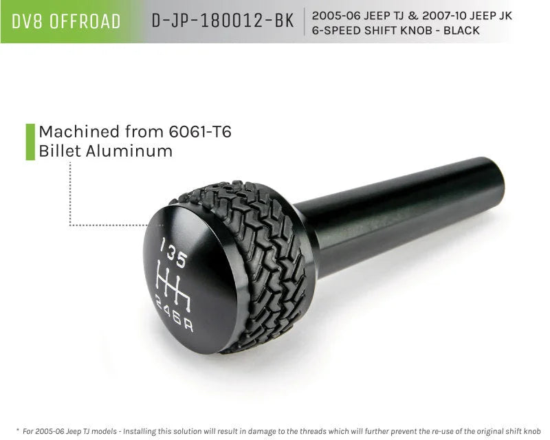 DV8 Offroad 2005-2010 Jeep TJ/JK 6-Speed Shift Knob Black Finish - Additional View 9