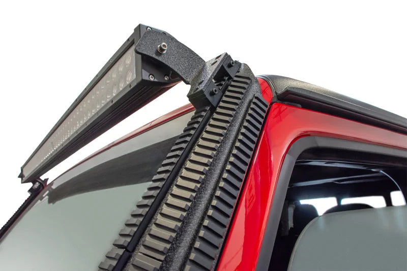 DV8 Offroad 2018+ JL/Gladiator Picatinny Rail A-Pillar Pod LED Light Mount - Side View