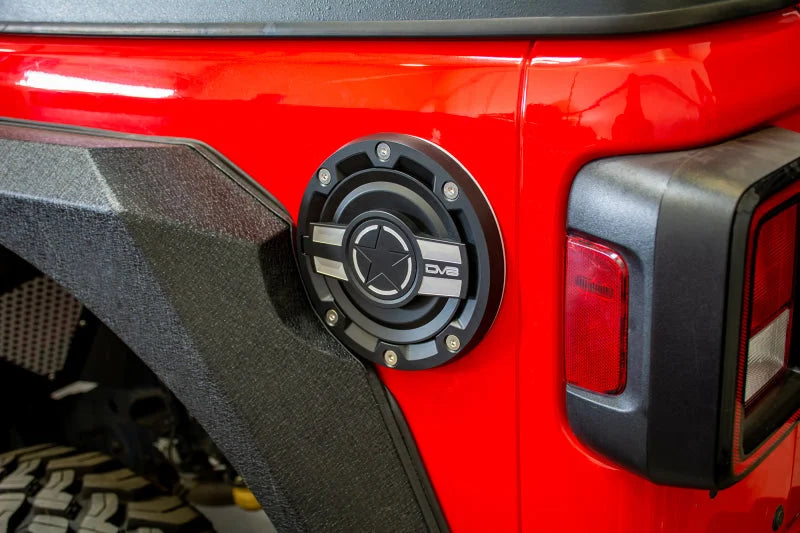 DV8 Offroad 2018+ Jeep JL Aluminum Fuel Door for 20-Pres Wrangler - Side View