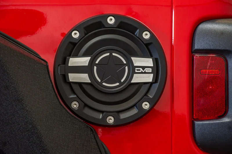 DV8 Offroad 2018+ Jeep JL Aluminum Fuel Door for 20-Pres Wrangler - Back View