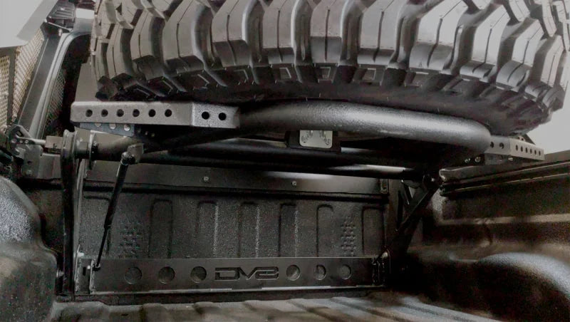 DV8 Offroad 2019+ Jeep Gladiator In-Bed Adjustable Tire Carrier - Installation View