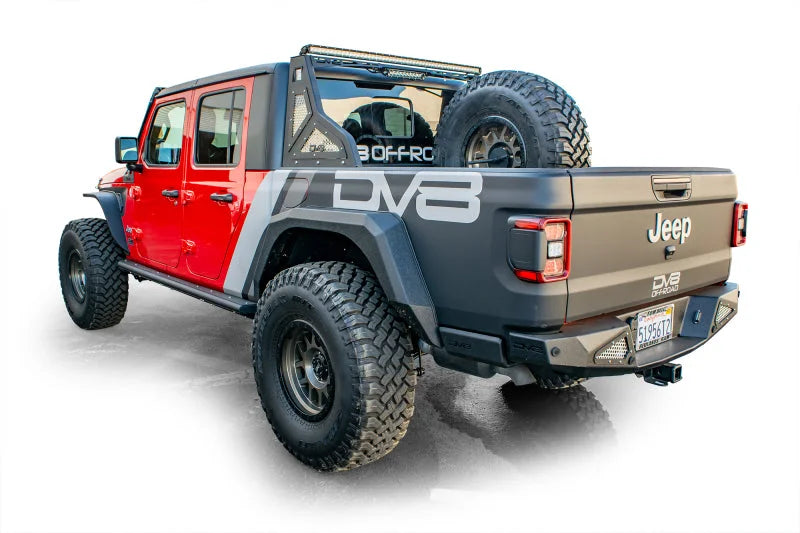 DV8 Offroad 2019+ Jeep Gladiator Universal Stand Up In-Bed Tire Carrier - Side View