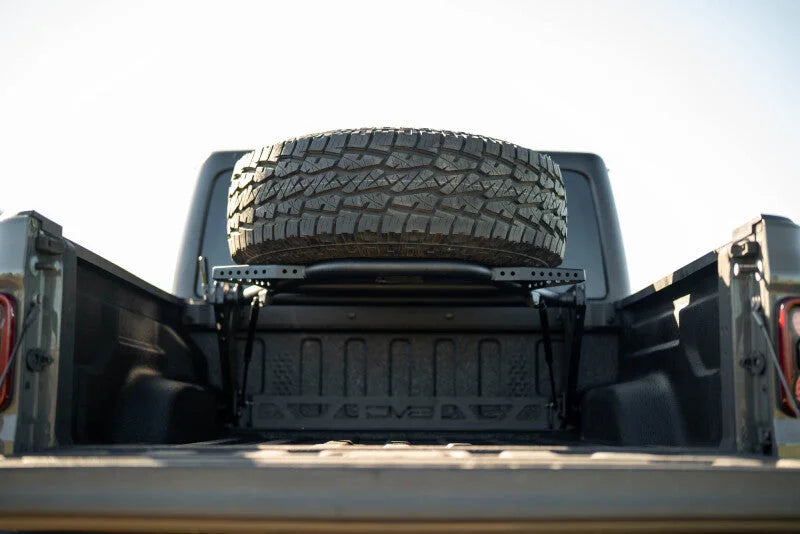 DV8 Offroad 2020+ Jeep Gladiator JT Adjustable In-Bed Tire Carrier - Back View