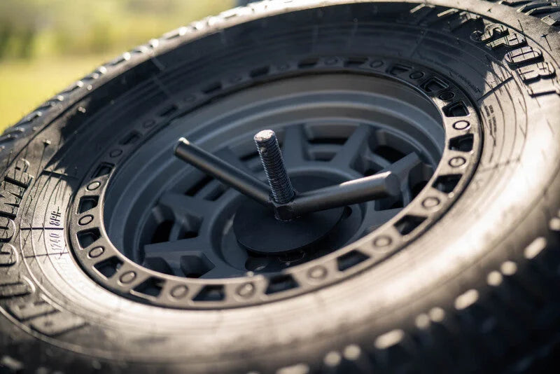 DV8 Offroad 2020+ Jeep Gladiator JT Adjustable In-Bed Tire Carrier - Installation View