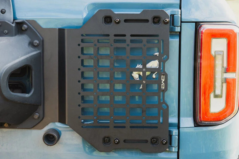 DV8 Offroad 2021-2025 Ford Bronco Tailgate Reinforcement Molle Panel - Installation View