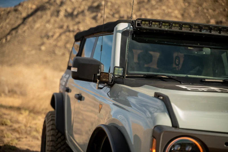 DV8 Offroad 2021 Ford Bronco A Pillar Dual Light Pod Drop Mounts - Back View
